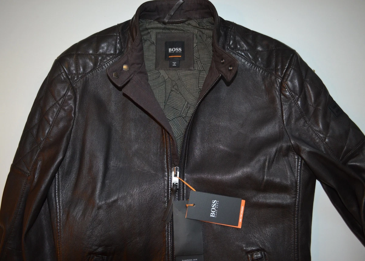 NWT Hugo Boss Orange Label Slim Fit Sheepskin Leather Moto Jacket