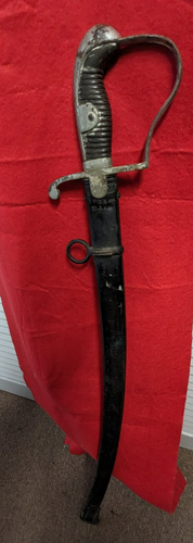 Antique Calvary Sword & Metal Scabbard Marked Owner 37 " Long