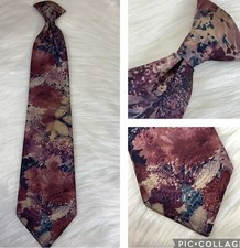 Vtg Boys Clip-on Neck Tie Maroon Tan Floral 1980 s Noyes of Oak Hill Hanover St