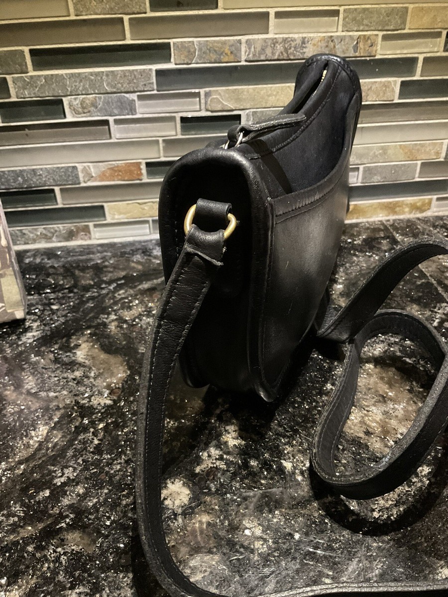 バッグ Vintage Coach Shoulder Bag Leather Black Vintage Coach Leather Zippered Wendie Swinger Crossbody 9031 Black