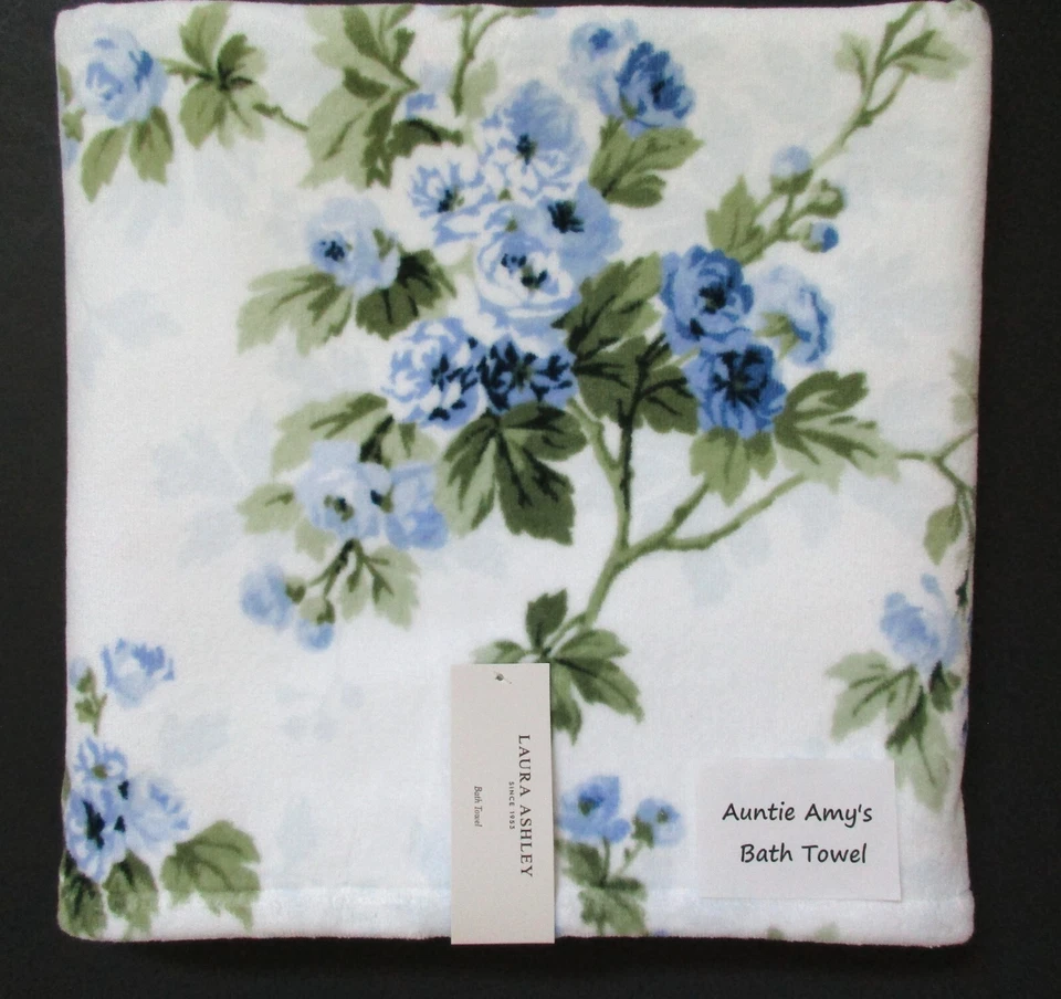 Juego de 6 toallas de baño Laura Ashley FLORALES Cassidy punta de mano azul verde 100 % algodón Foto 4 de 4