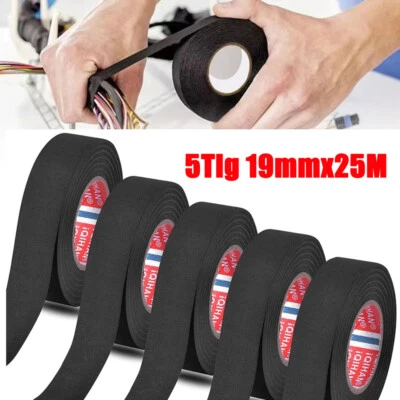 MARKENLOS 5x Kabelbaum Klebeband Gewebeband KFZ Textilband Isolierband schwarz 19mm 15/25M