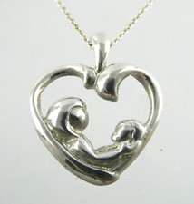 SA Sterling Silver Loving Mother Child Heart Pendant Necklace 925 4.5g 17.5 Inch