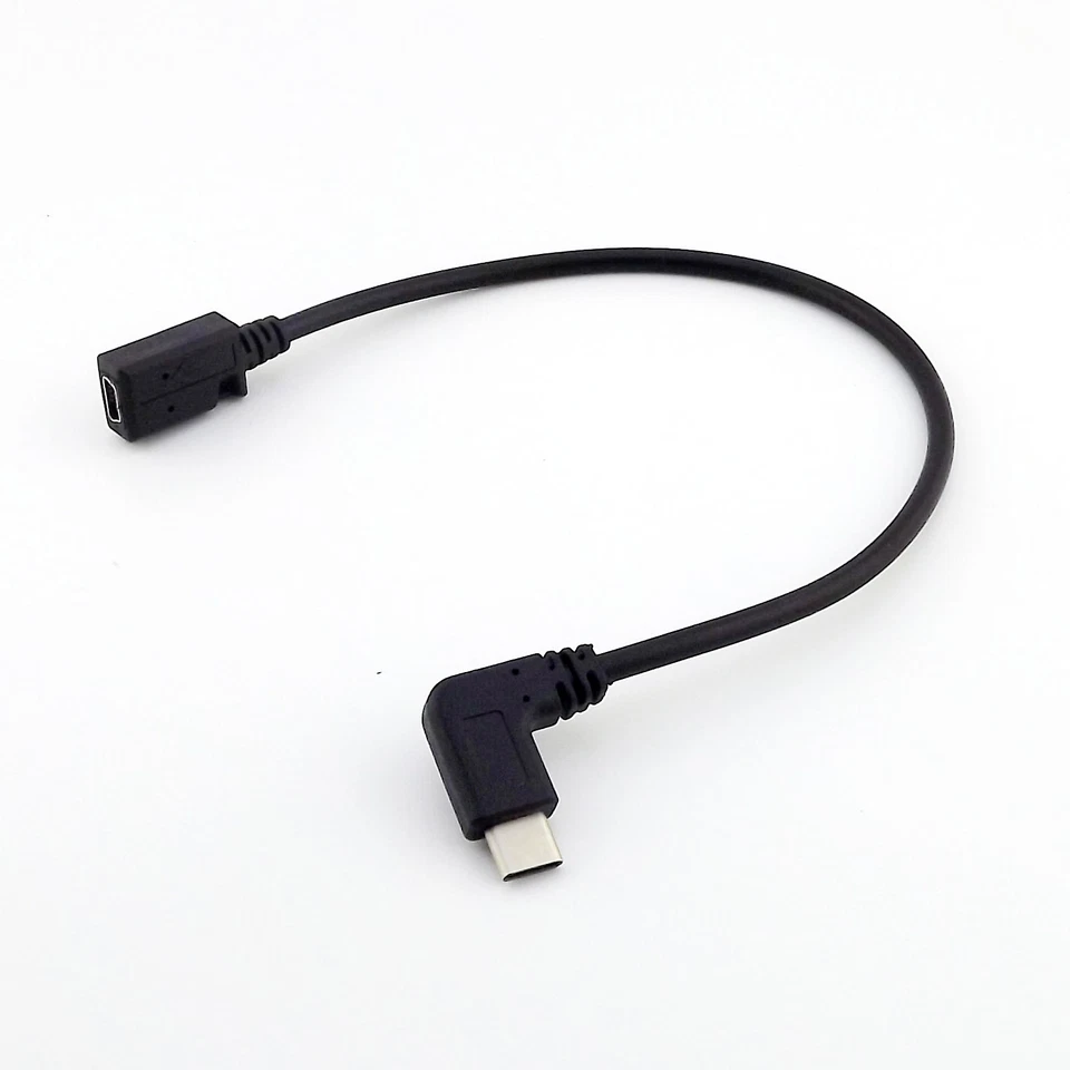 USB 3.1 Type C Male Right Angle to Mini USB Female Jack Charge Data Sync Cable - Image 2 of 4