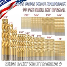 99PCS Drill Bit Set 1/16"-3/8" HSS Titanium Multi Drill Bits Twist Wood Tools