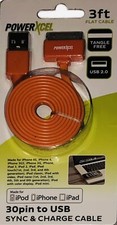 PowerXcel 30 PIN to USB 2.0 Sync Charge Cable Orange 3 Ft iPod iPhone No Tangle