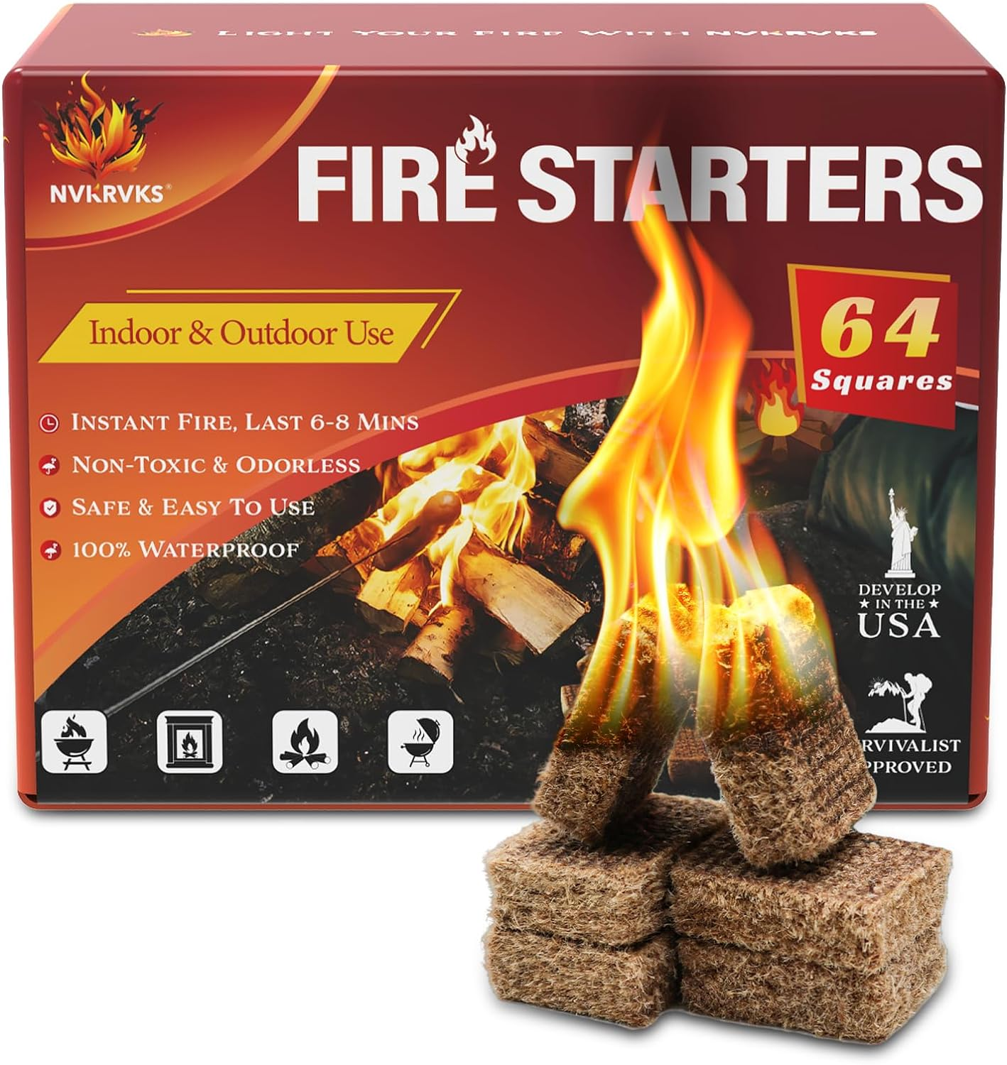 Fire Starter, Easy-Burning Fire Starter Squares for Wood Stoves, Campfires, Gril