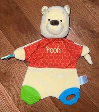Winne the Pooh Disney Baby Toy Crinkle Teether Knotted Ribbons Striped Plush 11”