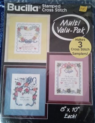 Bucilla Stamped Cross Stitch Multi Valu-Pak 3 Love Samplers 64186 8''X10'' SEALED