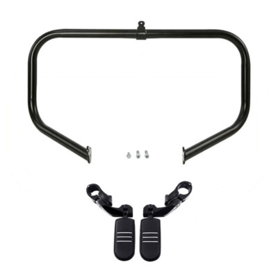 Black Highway Engine Guard Crash Bar Footpegs Fits For Harley Street Glide 2009+