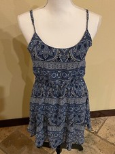 Forever 21 Short Dress Women's Blue Paisley Above Knee Lined Spaghetti Straps S