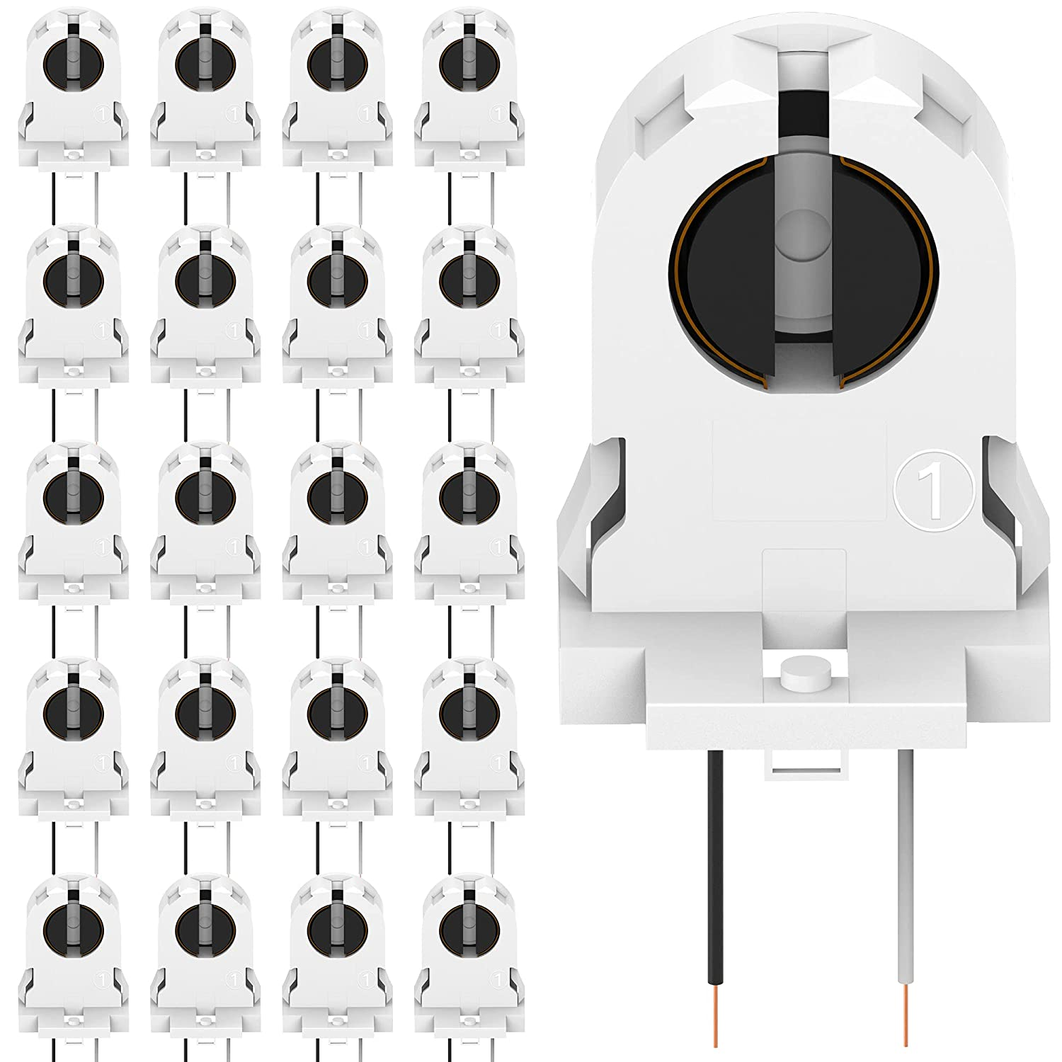 20-Pack  Screw Type T8 Lamp Holder with Wires UL Non-Shunted Tombstone