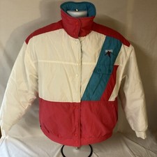 Vtg Roffe 80s 90s Ski Snowboard Womens sz 8 Jacket Coat Pink Aqua White USA Made