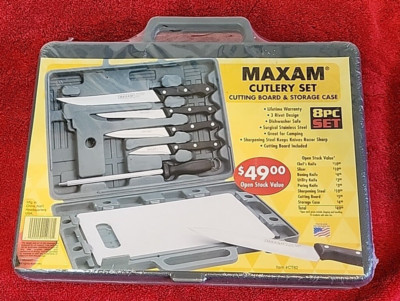 Maxam 8pc Cutlery Set Cutting Board Storage Case Triple-Rivet Stainless Steel