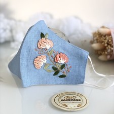 3D Flowers Handmade Embroidered Reusable Washable Fabric Linen Face Mask