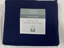 GARMENT WASHED 100 Cotton TWIN Duvet Cover Set - NAVY BLUE