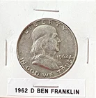 1962 D Franklin Silver Half Dollar VG 90% Silver 50c Very Good (009)