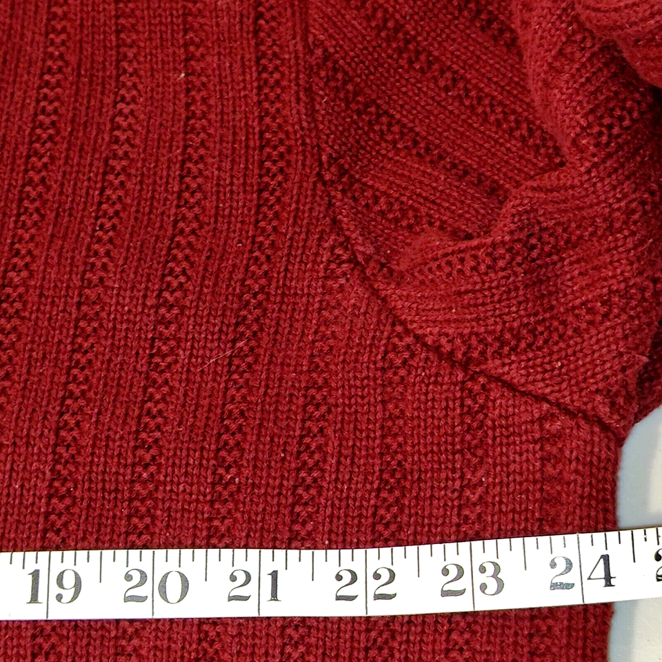 LANDS END Men Faded Heavy Cotton Knit VNeck Sweater Sz L Burgundy Hong