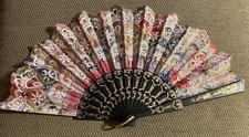 Lovely Spanish Style Hand Fan 9.5 X 16 Fabric Plastic