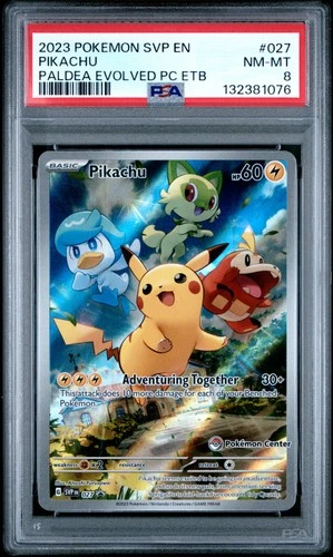 2023 POKEMON PALDEA EVOLVED POKEMON CENTER ETB PROMO SVP #027 PIKACHU PSA 8