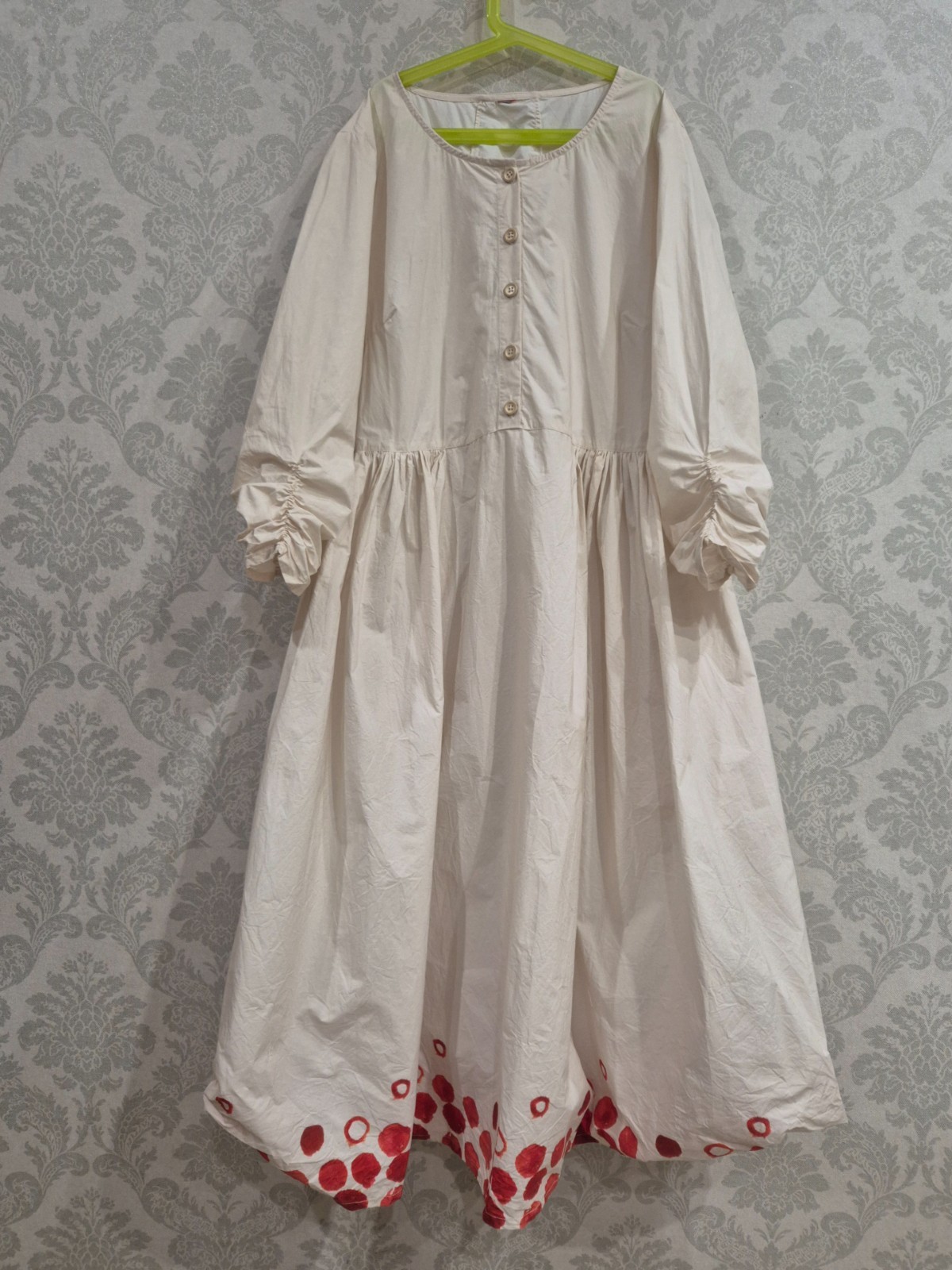 Ewa i Walla Lagenlook Dress Ivory Paper Cotton Red Dots Lacing Back Italy