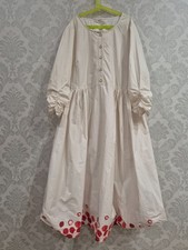 Ewa i Walla Lagenlook Dress Ivory Paper Cotton Red Dots Lacing Back Italy