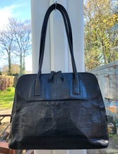 Marks And Spencer St Michael Vintage Black Croc Leather Shoulder Bag Handbag 90s