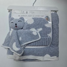 Toby Blanket Hat Lovey Set Newborn Icy Blue 3PC Stroller Set Clouds Bear Gift