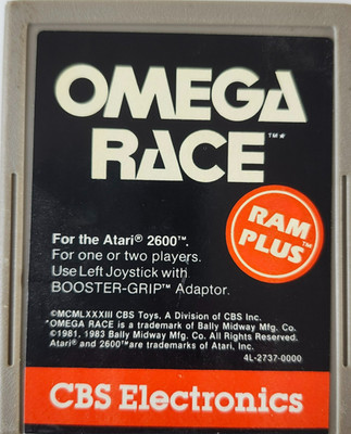 Omega Race Atari 2600 Video Game Cartridge CBS Electronics RAM Plus