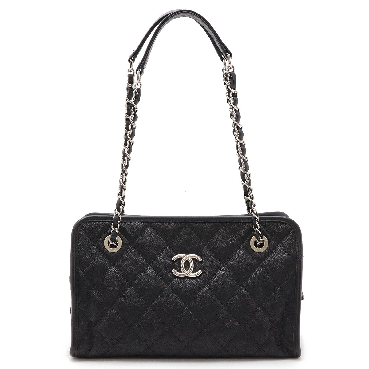 CHANEL French Riviera Matelasse Coco Mark Shoulder Bag Chain Black 691174