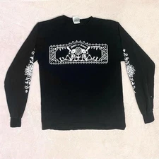 Vintage 90s House Of Blues Black & White Long Sleeve Graphic T Shirt Distressed