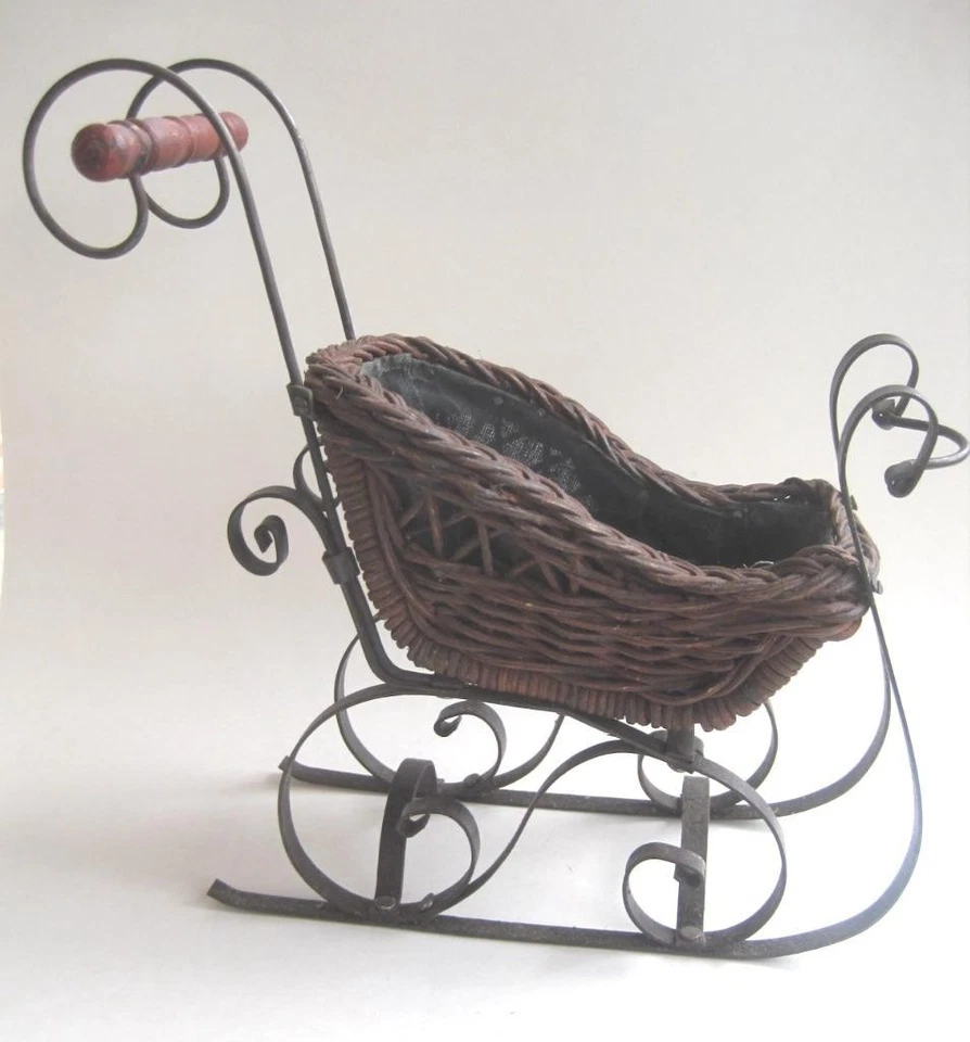 Doll Sled Wood Wicker Metal Runners Vintage Victorian Style 12 In x 10 in x 5 - Image 3 of 4