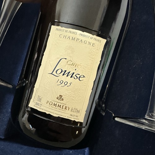 Empty Pommery Cuvée Louise 1995 Champagne Bottle & 2 Glasses In Box Rare Set - Picture 3 of 7