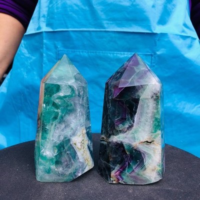2pc 4.4LB Natural Fluorite crystal Hexagonal point Column Healing Reiki 2720