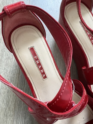 PRADA Patent Leather Block Wedge Red Sandals Size UK 5 EUR 37.5 - Picture 3 of 10