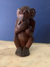 vintage 22cm SCULTURA LEGNO SCIMMI SCIMMIETTA NON VEDO NON SENTO NON PARLO
