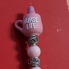 Handmade Decorative Beaded Ballpoint Pen Nurse Life Mug Pink Gradient Chrome