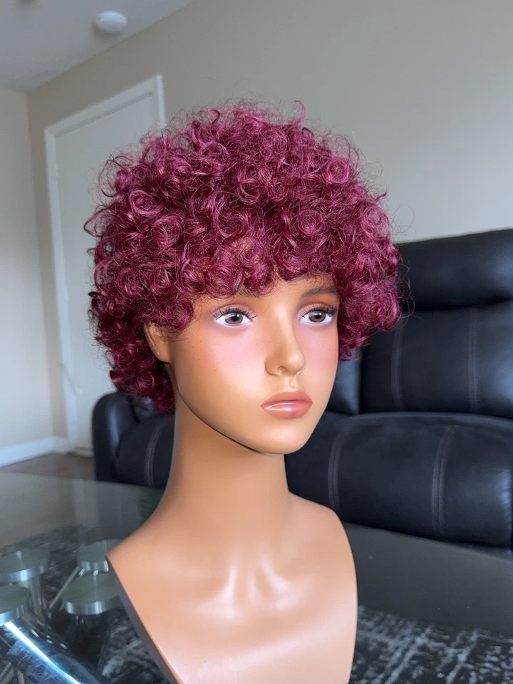 .	Afro Curly 6 Inch 100% Human Hair Wig – Natural  Short Curly Style Color Red - Image 3 of 4