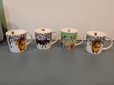 Lot of 4 PPD Two Can Art Mugs New Bone China Squirrel Horse Llama Animal Set 
