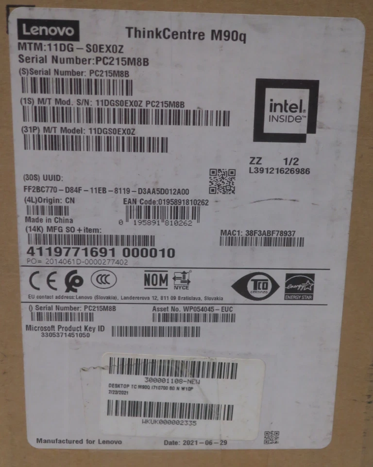 New Lenovo ThinkCentre M90Q Thin Client Intel Core I7-10700 8GB DDR4 256GB NVMe - Image 3 of 3