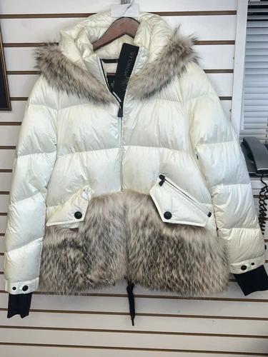 MONCLER GRENOBLE JOUX piumino corto trapuntato cappuccio vera pelliccia bianco taglia 3