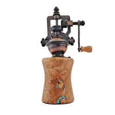 Old Fashion Hand Crank Copper Wood Turquoise Pepper Mill Spice Grinder 2016 Gift