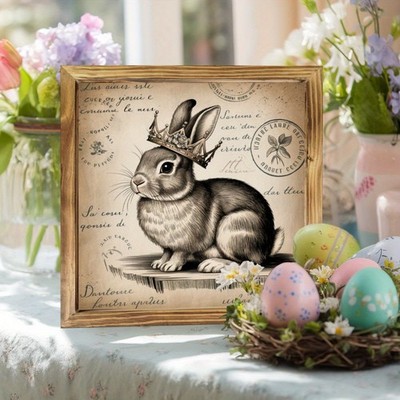Farmhouse Distressed Wooden Plaque Retro Royal Rabbit Easter Wall Art Decoration
