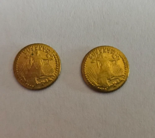 2 MINIATURE SAINT GAUDENS DOUBLE EAGLE 8K GOLD COIN