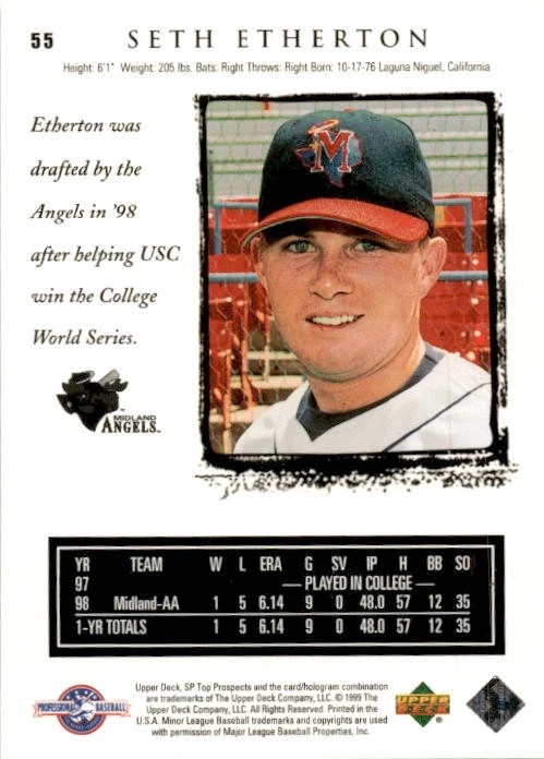 1999 SP Top Prospects Seth Etherton #55 Midland Angels - Image 2 of 2