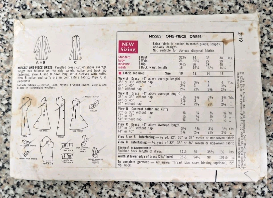Vintage 1960s Style 2119 Mini-Dress Printed Sewing Pattern Bust 36" - Image 3 of 3