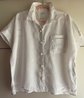 JOIE wunderschöne Bluse Leinenbluse Gr. XL 40 42 Weiß 100% Leinen