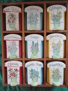 Vintage Set of 9 Spice Jars and Original Rack