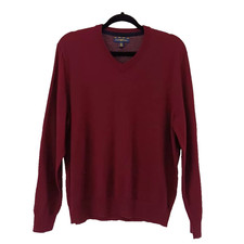 Club Room Mens Sweater M Burgundy V-Neck Wool Blend Pullover Soft Warm