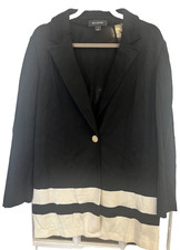 St. John Black  Ivory Wool Blend Long Women's Blazer Size 12    Hh